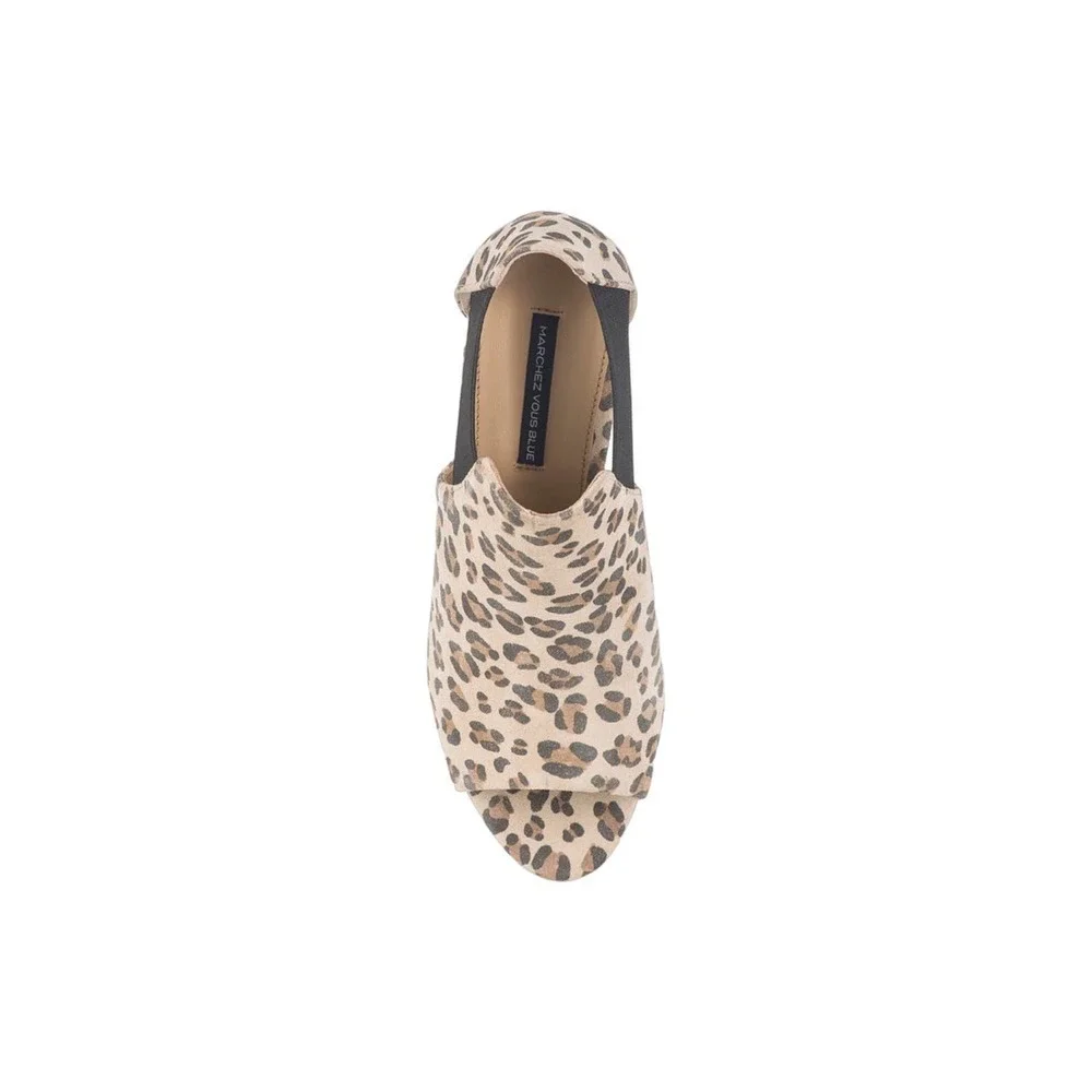 NWT Marchez Vouz Blue Leopard leather wedge heel shoes sz 9,5‎